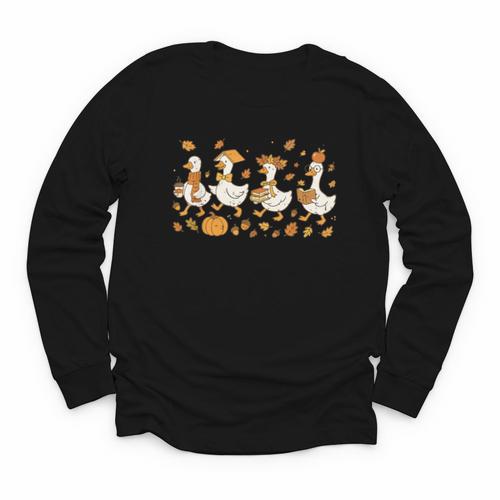 Fall Goose Reading Book Teacher Autumn Pumpkin Cozy Season Youth Long Sleeve Tee - Bookorys