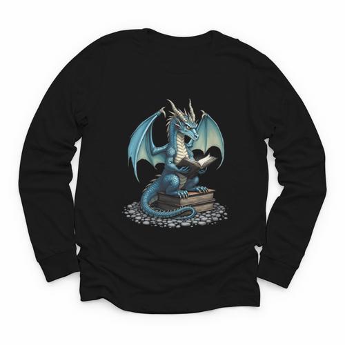 Fantasy Dragon Reading Magical Book Lover Halloween Vibes Youth Long Sleeve Tee - Bookorys