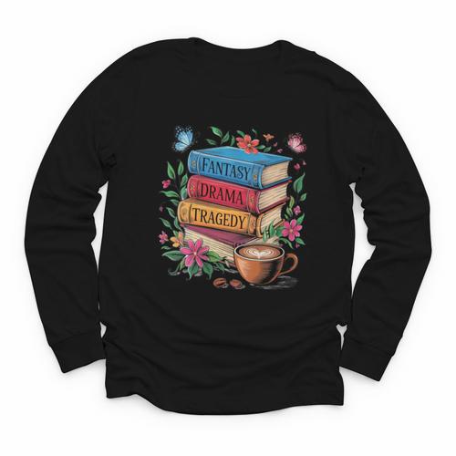 Fantasy Drama Tragedy Books Subtle Reader Librarian Flower Youth Long Sleeve Tee - Bookorys