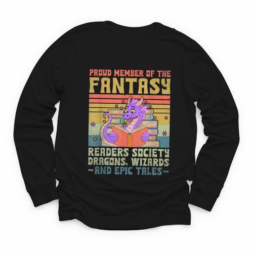 Fantasy Reader Society Reading Book Retro Bookworm Reader Youth Long Sleeve Tee - Bookorys