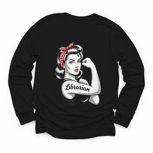 Female Librarian Rosie Riveter Book Guardian Woman Youth Long Sleeve Tee - Bookorys AU
