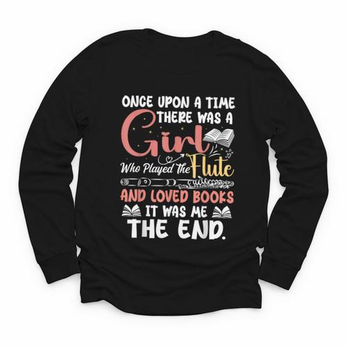 Flute Player Book Lover Flutist Marching Band Musician Flute Youth Long Sleeve Tee - Bookorys