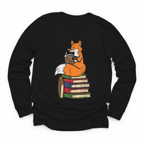 Fox Books Read Reading Librarian America Men Women Kids Youth Long Sleeve Tee - Bookorys