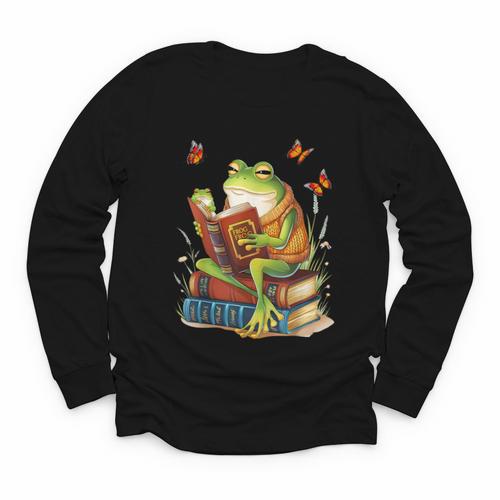 Frog & Toad Fishing Vintage Classic Book Frog Reading Book Youth Long Sleeve Tee - Bookorys CA