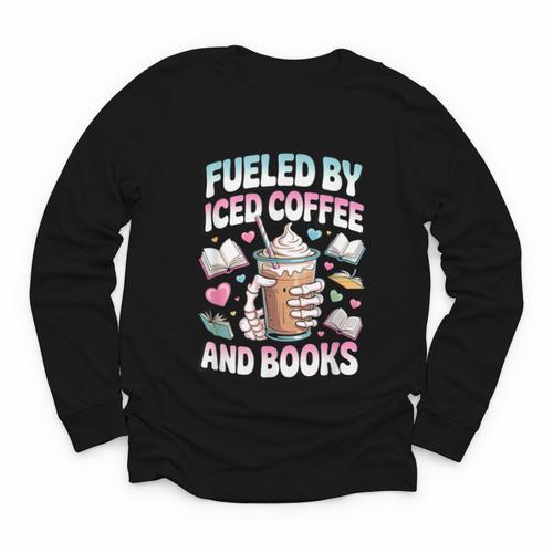 Fueled By Iced Coffee And Books Book Lover Retro Youth Long Sleeve Tee - Bookorys