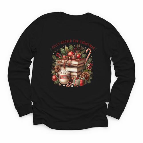 Fully Booked For Christmas Cozy Holiday Books Winter Reading Youth Long Sleeve Tee - Bookorys