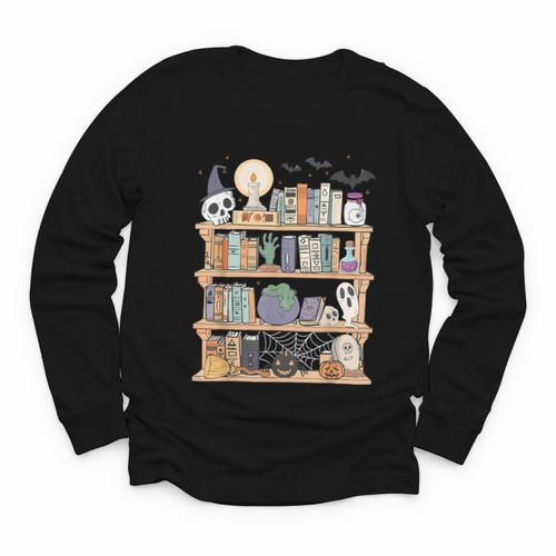 Ghost Book Reading Books Lover Teacher Happy Halloween Youth Long Sleeve Tee - Bookorys AU