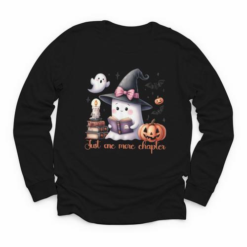 Ghost Reading Book Coquette Bow Halloween Girl Toddler Kid Youth Long Sleeve Tee - Bookorys CA