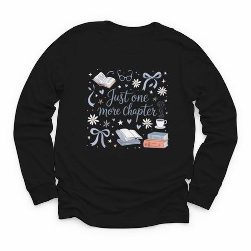 Girl Coquette Bow Just One More Chapter Book Bookish Reading Youth Long Sleeve Tee - Bookorys CA