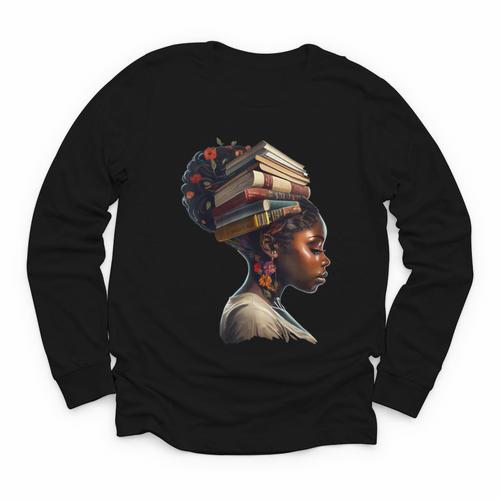 Girl Crown Of Books African Teacher Black History BHM Youth Long Sleeve Tee - Bookorys DE