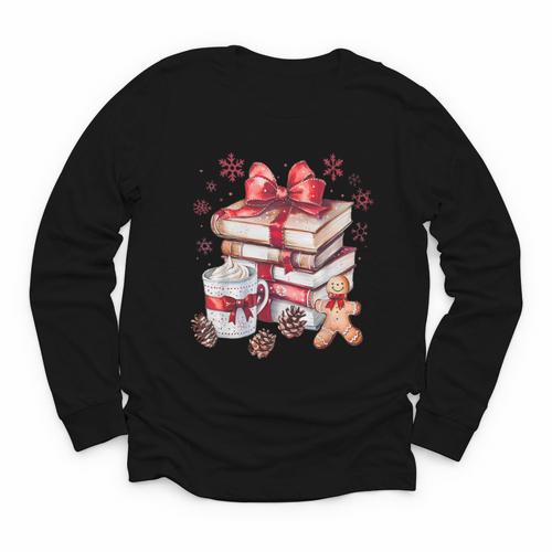 Girly Coquette Gingerbread Books And Hot Cocoa Cozy Season Youth Long Sleeve Tee - Bookorys DE