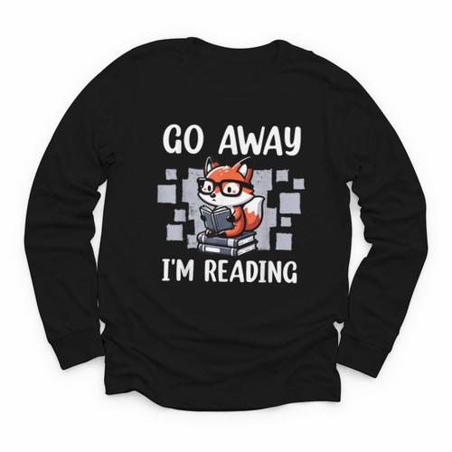 Go Away I'm Reading Book Reader Cute Fox Loves Books Youth Long Sleeve Tee - Bookorys