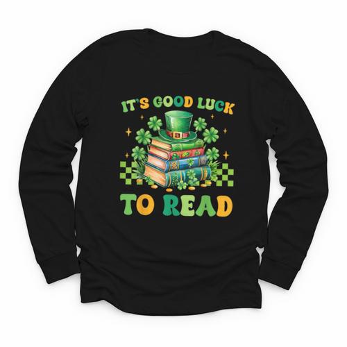 Goods Luck Read Librarian Book Patrick Days Shamrock Clover Youth Long Sleeve Tee - Bookorys DE