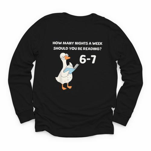 Goose Reading 67 Six Seven Meme Teacher Book Lover Youth Long Sleeve Tee - Bookorys AU