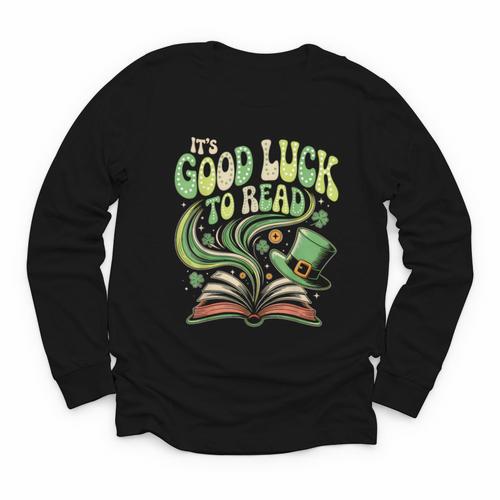 Groovy It's Good Luck To Read St Patrick's Day Book Lucky Youth Long Sleeve Tee - Bookorys CA