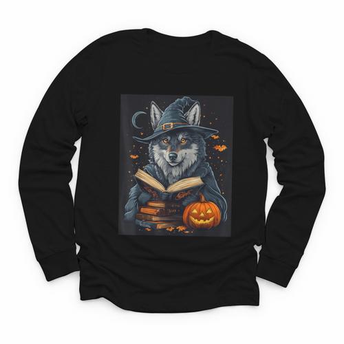 Halloween Girls Boys Cute Wolf Book Pumpkin Kids Halloween Youth Long Sleeve Tee - Bookorys UK