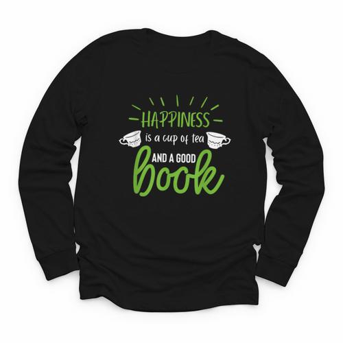 Happiness Is a Cup Of Tea And a Good Book Youth Long Sleeve Tee - Bookorys UK
