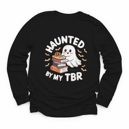 Haunted By My TBR Cute Ghost Book Reading Teacher Halloween Youth Long Sleeve Tee - Bookorys