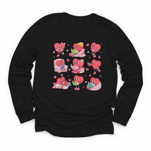 Hearts Reading Book Lovers All Booked For Valentine Youth Long Sleeve Tee - Bookorys CA