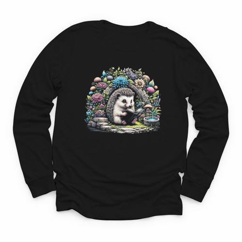 Hedgehog Reading Book Lake Scenery Reading Youth Long Sleeve Tee - Bookorys CA