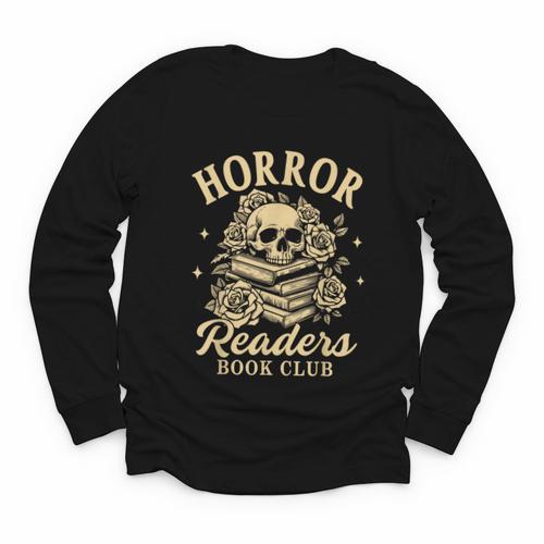 Horror Reading Spooky Vibes Bookish Horror Readers Book Club Youth Long Sleeve Tee - Bookorys