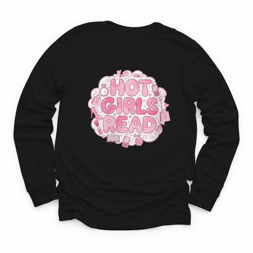 Hot Girls Read Pink Aesthetic Book Lover Reading Youth Long Sleeve Tee - Bookorys