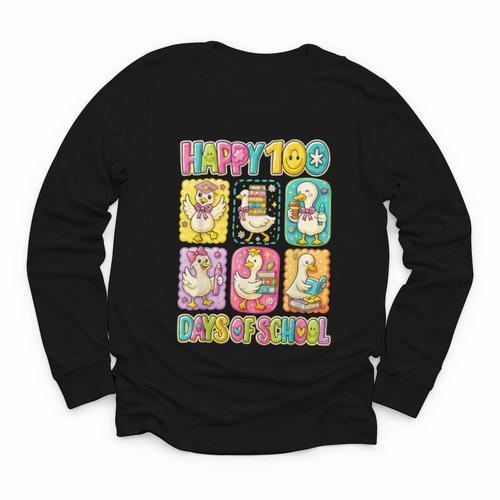 HUGvyn Happy 100 Days Of School Teacher Goose Preppy Books Youth Long Sleeve Tee - Bookorys CA