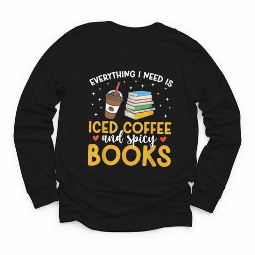 Iced Coffee And Spicy Books Iced Coffee Lover Cold Brew Youth Long Sleeve Tee - Bookorys DE