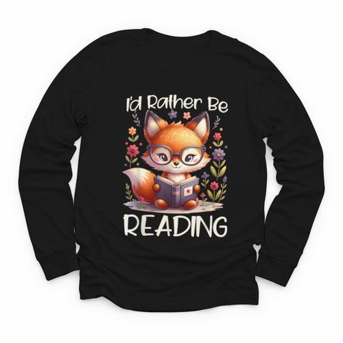 I'd Rather Be Reading Cute Fox Book Lover Reader Bookworm Youth Long Sleeve Tee - Bookorys