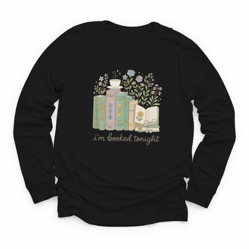 I'm Booked Tonight Cozy Floral Book Lover Graphic Youth Long Sleeve Tee - Bookorys CA