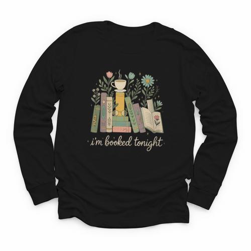 I'm Booked Tonight Floral Books Cozy Reading Graphic Youth Long Sleeve Tee - Bookorys