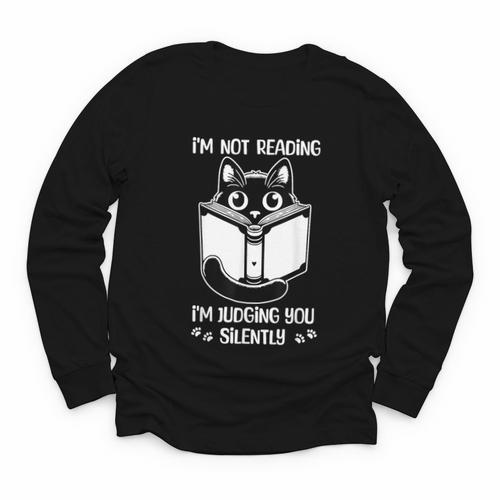 I’m Not Reading I’m Judging You Silently Fun Cat Book Lover Youth Long Sleeve Tee - Bookorys AU