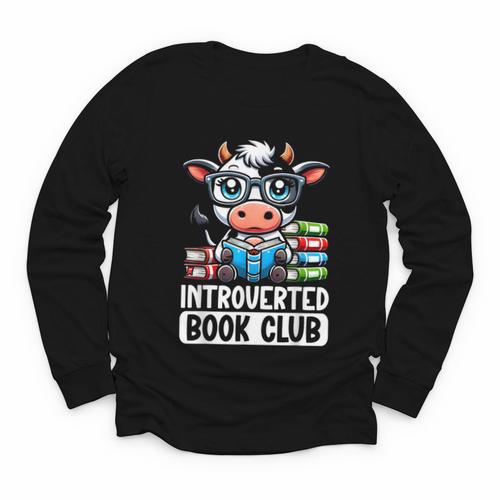 Introverted Book Club Reading Lover Cow Youth Long Sleeve Tee - Bookorys CA