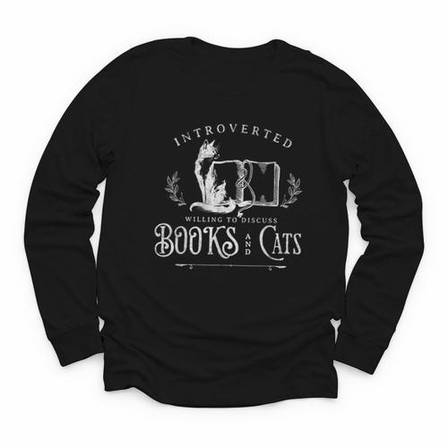 Introverted Willing To Discuss Cats And Books Youth Long Sleeve Tee - Bookorys