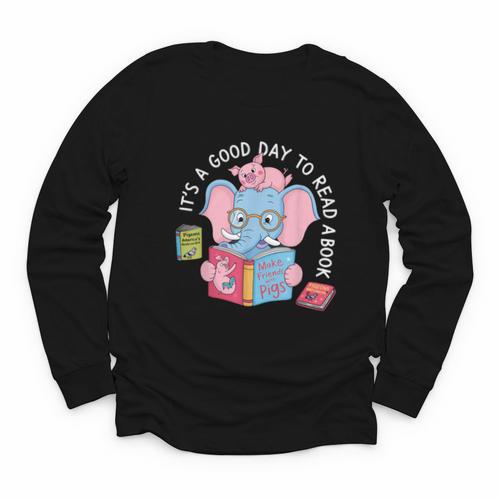Its A Good Day To Read A Book Cute Elephant And Pig Edition Youth Long Sleeve Tee - Bookorys