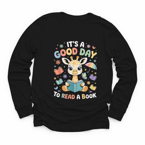 It's a Good Day To Read a Book Cute Giraffe Youth Long Sleeve Tee - Bookorys