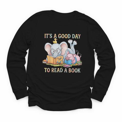 Its A Good Day To Read A Book Cute Pig & Elephant Adventure Youth Long Sleeve Tee - Bookorys UK