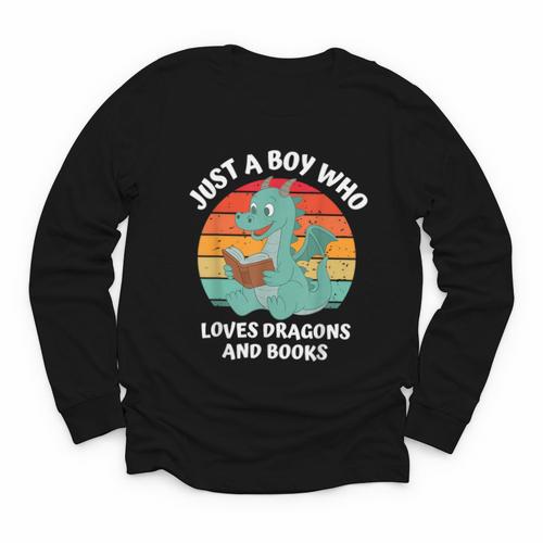 Just A Boy Who Loves Dragons And Books Kids Toddler Baby 5T Youth Long Sleeve Tee - Bookorys