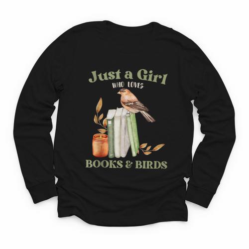 Just a Girl Who Loves Books And Birds Book Reading Bird Love Youth Long Sleeve Tee - Bookorys DE