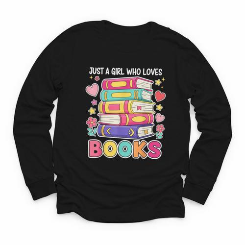 Just A Girl Who Loves Books Reading Library Youth Long Sleeve Tee - Bookorys CA