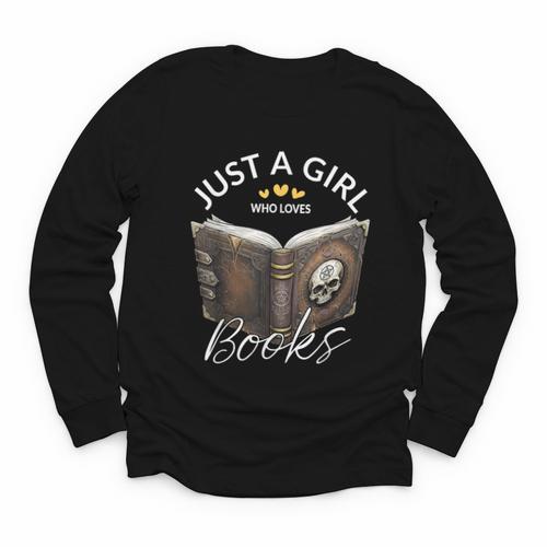 Just A Girl Who Loves Books Witchcraft Spell Book Halloween Youth Long Sleeve Tee - Bookorys CA