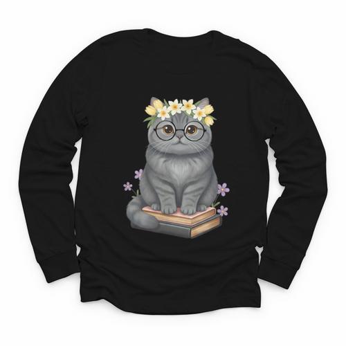 Just A Girl Who Loves Cats & Books Bookish Women Youth Long Sleeve Tee - Bookorys