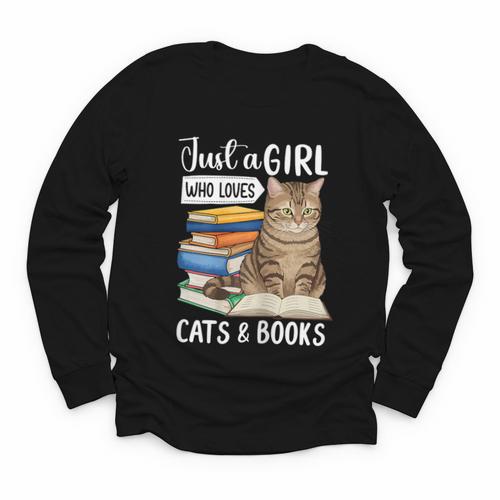Just a Girl Who Loves Cats And Books Youth Long Sleeve Tee - Bookorys