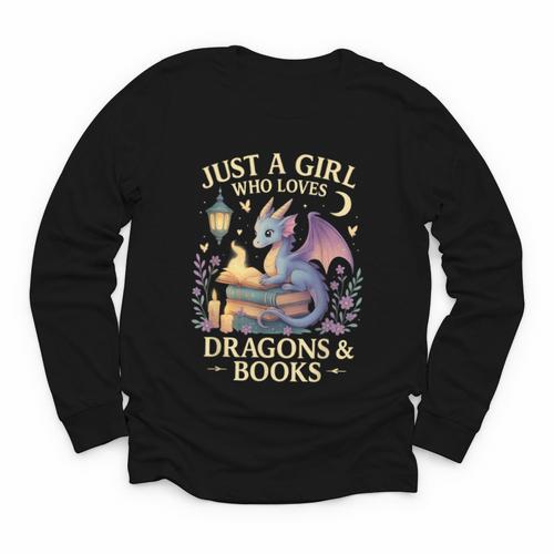 Just a Girl Who Loves Cute Dragons And Books Youth Long Sleeve Tee - Bookorys