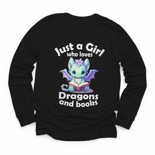 Just a Girl Who Loves Dragons And Books Dragon For Kids Youth Long Sleeve Tee - Bookorys AU
