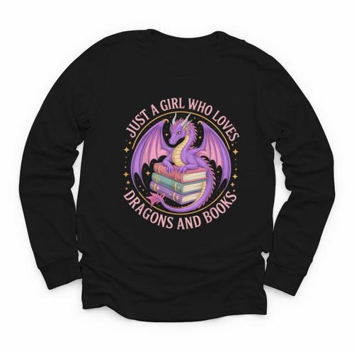 Just A Girl Who Loves Dragons And Books Fantasy Dragon Youth Long Sleeve Tee - Bookorys UK