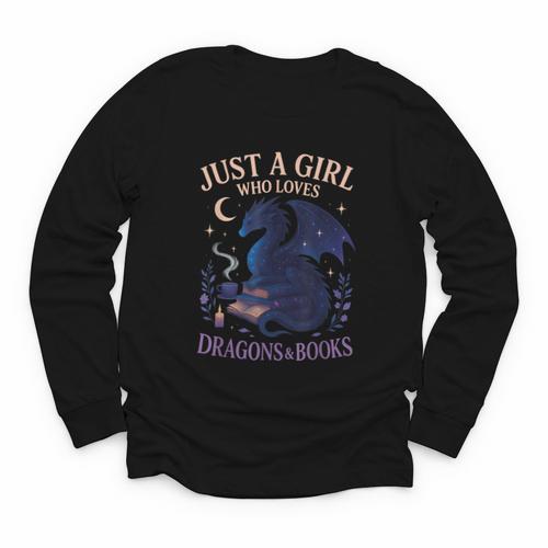 Just a Girl Who Loves Dragons And Books Fantasy Youth Long Sleeve Tee - Bookorys