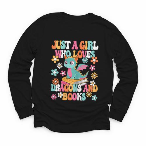 Just A Girl Who Loves Dragons And Books Reading Bookworm Youth Long Sleeve Tee - Bookorys AU