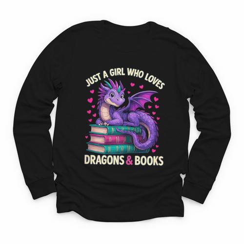 Just a Girl Who Loves Dragons And Books Reading Youth Long Sleeve Tee - Bookorys DE