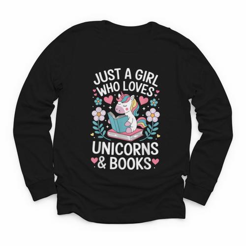 Just a Girl Who Loves Unicorns And Books Youth Long Sleeve Tee - Bookorys